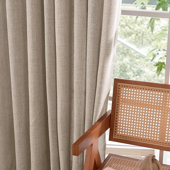 YoungsTex Linen Curtains 84 Inches Long for Living Room Farmhouse, Oatmeal Semi Sheer Drapes Light Filtering Textured Window Treatments with Back Tab Rod Pocket for Bedroom, 2 Panels,52 X 84 Inch