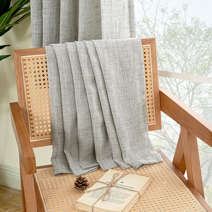 YoungsTex Dark Grey Linen Curtains 95 Inch Length for Living Room Back Tab Textured Window Drapes Light Filtering for Bedroom Rod Pocket, 52 X 95 Inch, 2 Panels