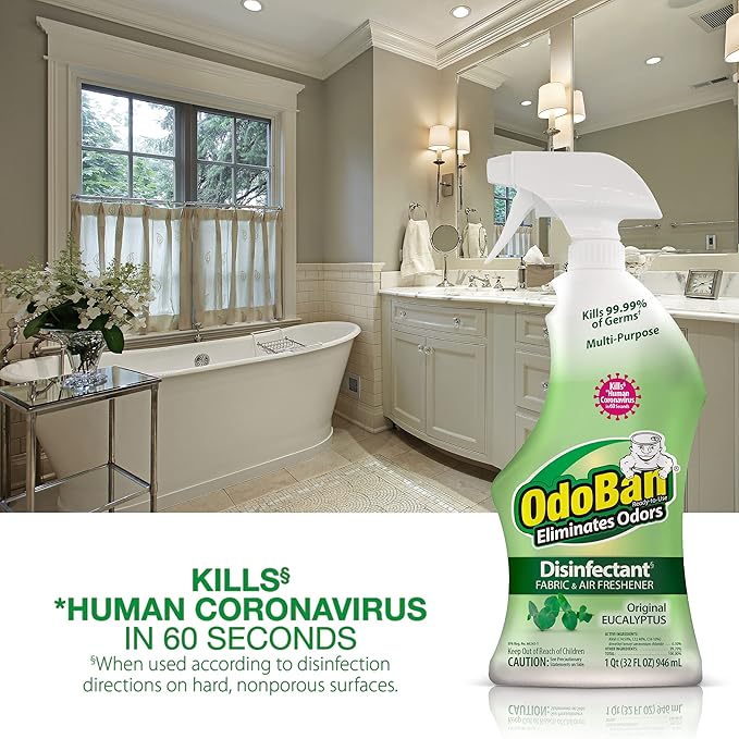 OdoBan Ready-to-Use Disinfectant and Odor Eliminator, Set of 3 Spray Bottles, Made in the USA, Original Eucalyptus and Lavender Scents, 32 Ounces Each
