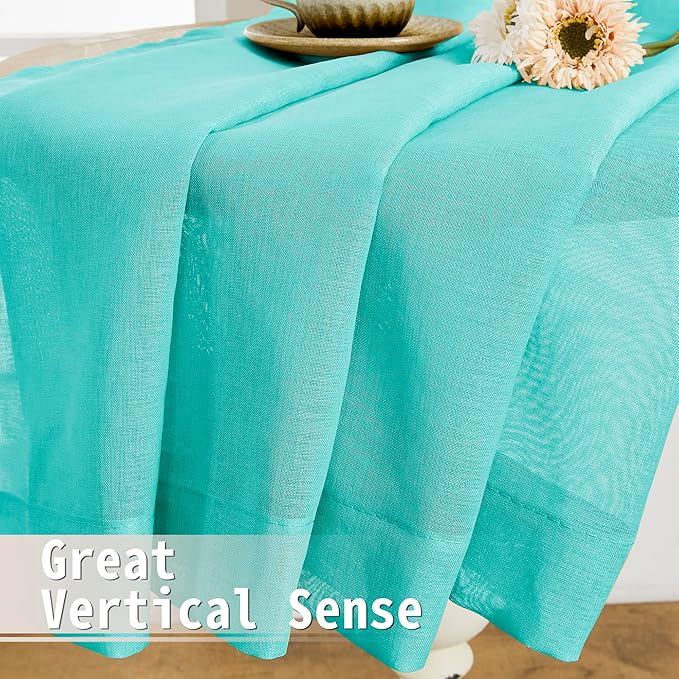 Tollpiz Small Sheer Door Curtain Closet Linen Textured Curtain Sheers Doorway Light Filtering Voile French Door Rod Pocket Curtains Patio Door, 25 x 40 inches Long, Aqua Blue, Set of 1 Panel