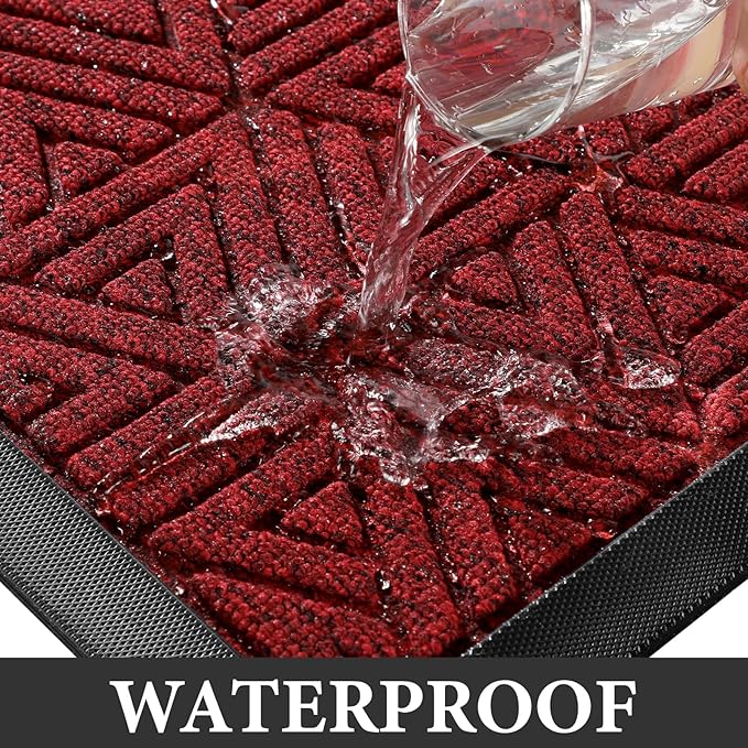 Yimobra Extra Large Door Mat 60x32, All-Weather Waterproof Non-Slip Welcome Matt Outdoor, Heavy Duty Non Slip Doormat for Entryway for Patio and Garage Indoor, Easy Clean, Black Red