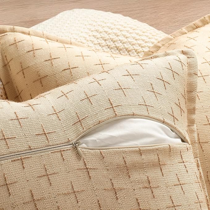 ZWJD Pillow Covers 18x18 Set of 2 Soft Polyester Textured Pillow Covers with Stylish Flange Edge Cozy Farmhouse Throw Pillows for Couch Bed Sofa Living Room