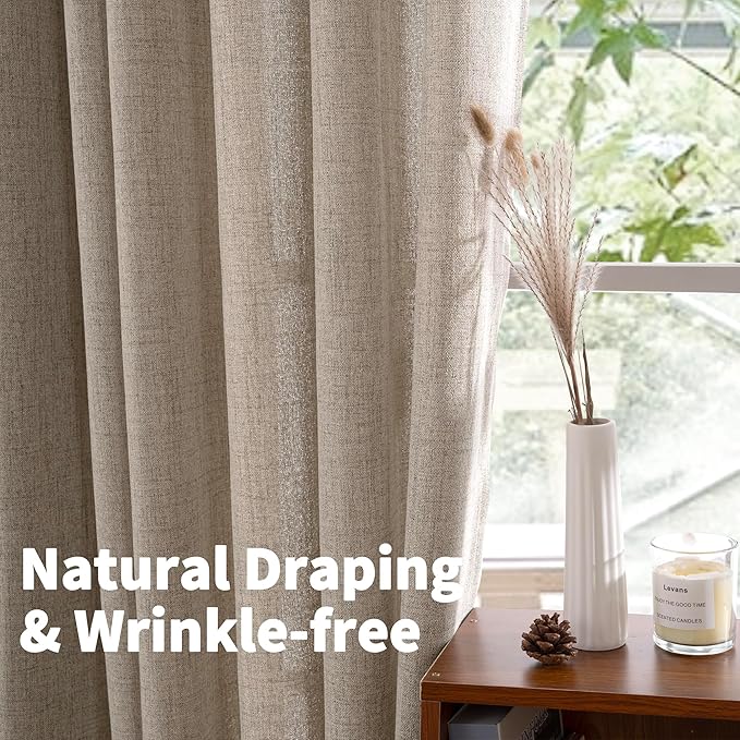 YoungsTex 36 Inch Length Linen Semi Sheer Curtains for Kitchen Cafe Window, Short Light Filtering Drapes with Rod Pocket Back Tab Burlap Textured for Bathroom, Dark Oatmeal, 2 Panels, 42 X 36 Inch