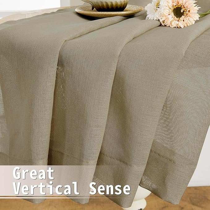 Tollpiz Sheer Linen Textured Curtain Sheers Doorway Light Filtering Voile French Door Rod Pocket Curtains Patio Glass Door, 25 x 80 inches Long, Taos Taupe, Set of 1 Panel