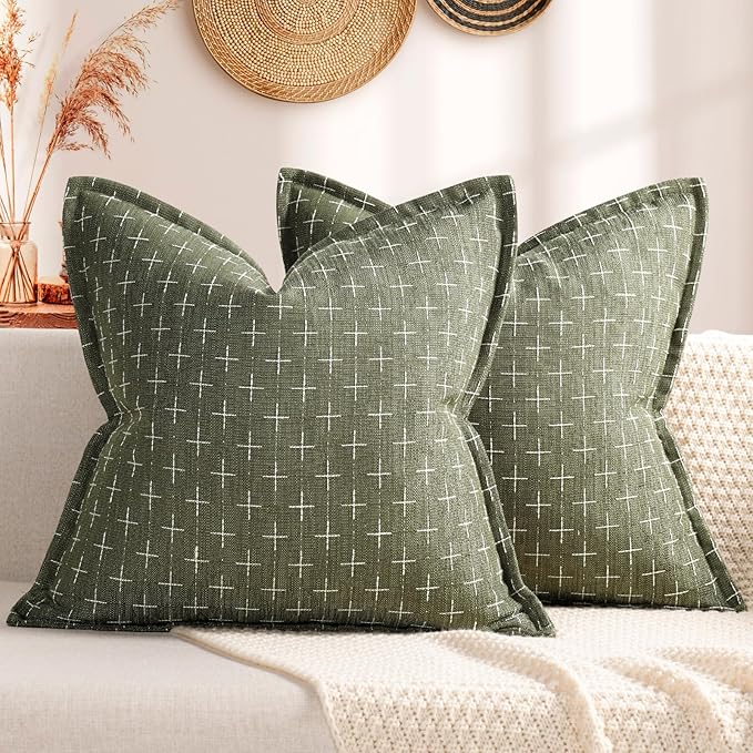 ZWJD Pillow Covers 24x24 Set of 2 Soft Polyester Textured Pillow Covers with Stylish Flange Edge Cozy Farmhouse Throw Pillows for Couch Bed Sofa Living Room