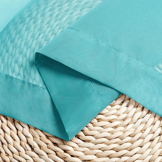 Chyhomenyc Turquoise Sheer Curtains 54 Inch Long 2 Panels, Light Filtering Rod Pocket Voile Short Curtains Drapes for Living Room Bedroom Small Windows, 42Wx45L Inches