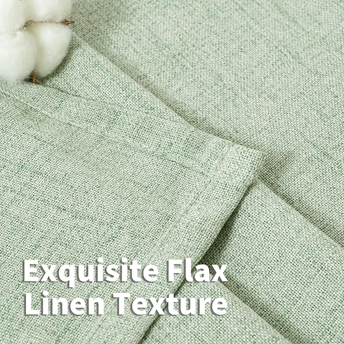 YoungsTex Sage Green Linen Curtains 63 Inch Length for Short Living Room, Semi Sheer Window Drapes Light Filtering with Back Tab Rod Pocket for Bedroom Spring Decor, 52 X 63 Inch, 2 Panels