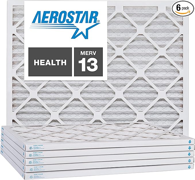 Aerostar 24x30x1 MERV 13, Pleated Air Filter, 23 1/2" x 29 1/2" x 3/4", Box of 6, Made in the USA