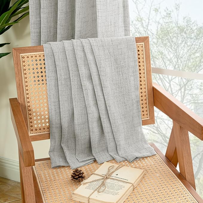 YoungsTex Linen Curtains 63 Inch Length for Living Room, Light Grey Semi Sheer Drapes Rod Pocket Back Tab Light Filtering Window Treaments for Bedroom Office, 38 X 63 Inch, 2 Panels