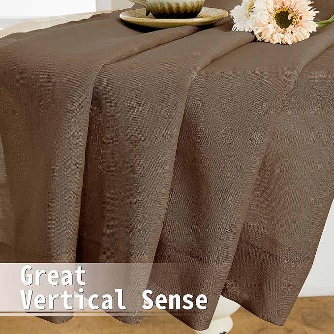 Tollpiz Sheer Door Curtains Closet Linen Textured Curtain Sheers Doorway Light Filtering Voile Patio Glass Door Rod Pocket Curtains French Door, 54 x 80 inches Long, Brown, Set of 1 Panel
