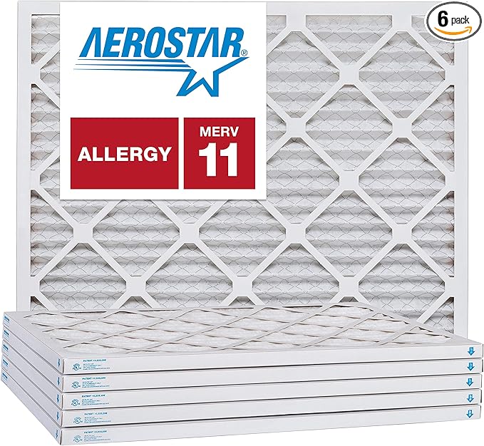 Aerostar 16 1/2x21 5/8x1 MERV 11 Pleated Air Filter, AC Furnace Air Filter, 6 Pack (Actual Size: 16 1/2" x 21 1/2" x 3/4")