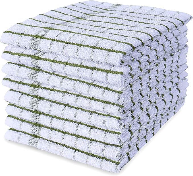 AMOUR INFINI Kitchen Dish Cloths Set of 8 - Ultra Soft, Highly Absorbent, Quick-Drying Terry Cotton Dishcloths 12"x12" Inch Wash & Cleaning Cloths for Kitchen & Dishwashing (Green)