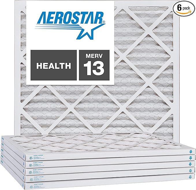 Aerostar 21 1/4x21 1/4x1 MERV 13, Pleated Air Filter, 21 1/4 x 21 1/4 x 1, Box of 6, Made in the USA
