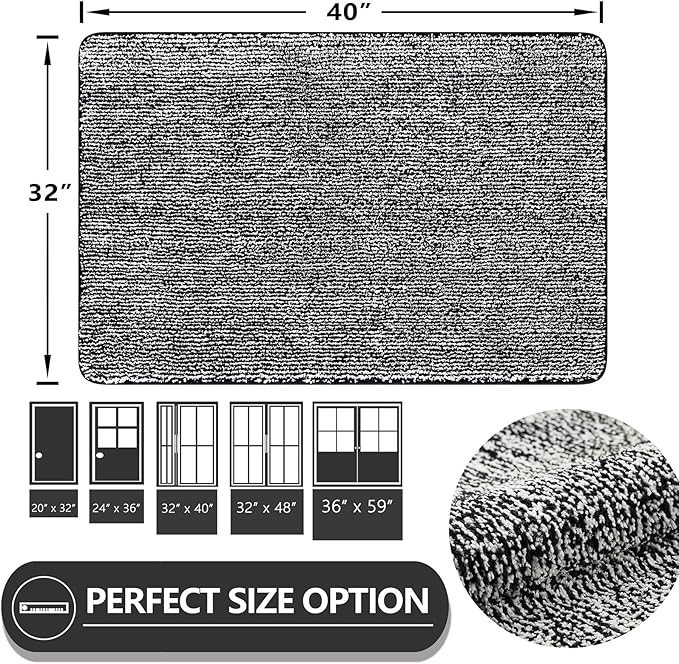 REFETONE Indoor Doormat, Front Door Mat 32"x40" Absorbent Rubber Backing Non Slip Back Door Mats, Washable Low-Profile Inside Floor Mat Door Rugs for Entryway, Resist Dirt Mud Mat for Dogs, Black