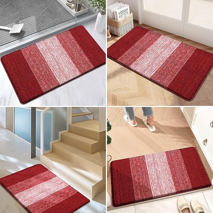 Kitinjoy Indoor Outdoor Door Mat, 47x20 Non-Slip Absorbent Dirt Trapper, Low-Profile Washable Inside Entrance Front Floor Mat, Sturdy Soft Entry Doormats for Entryway, Burgundy
