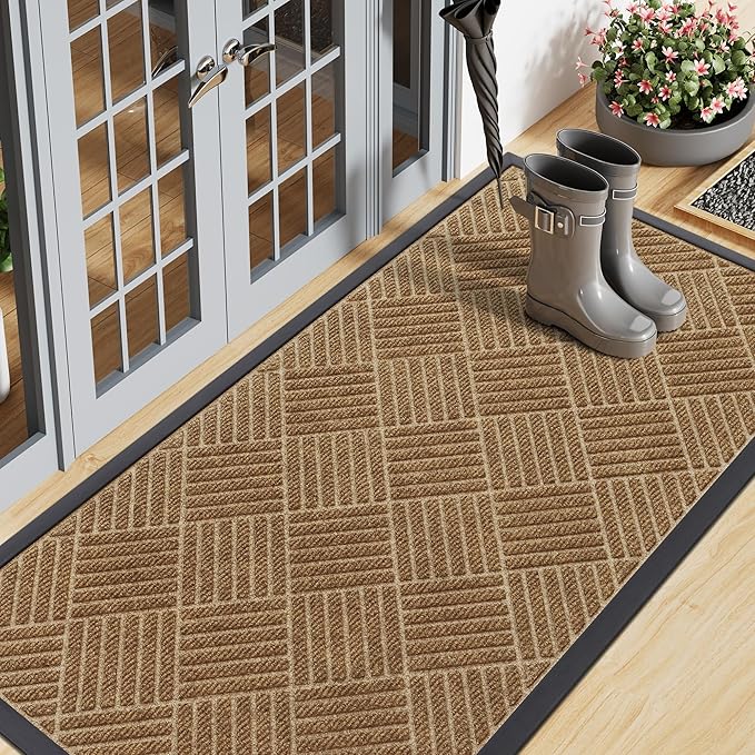 Smiry Front Door Mat Outside Entrance, Heavy Duty Outdoor Indoor Mat, Natural Rubber Doormat, Non Slip, Trap Dirt and Moisture, Easy Clean, Low Profile Patio Porch Entryway Mat, 59x23, Coffee