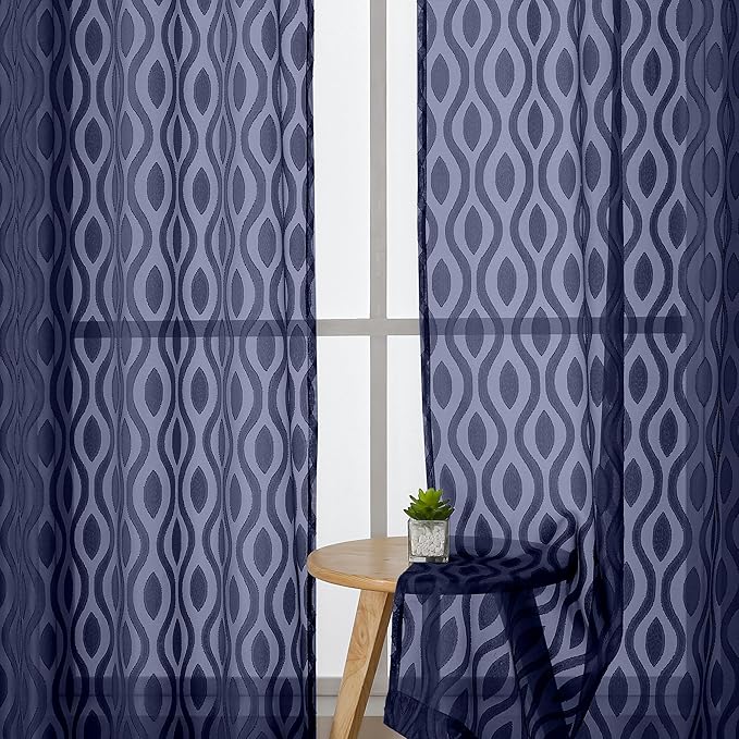 Aiyufeng Navy Blue Curtains 72 Inches Long 2 Panels Set, Elegant Light Filtering Transparent Curtain Draperies for Bedroom Living Room, Classic Clip Solid Wavy Line Door Curtains, 40" Wx72 L Inch