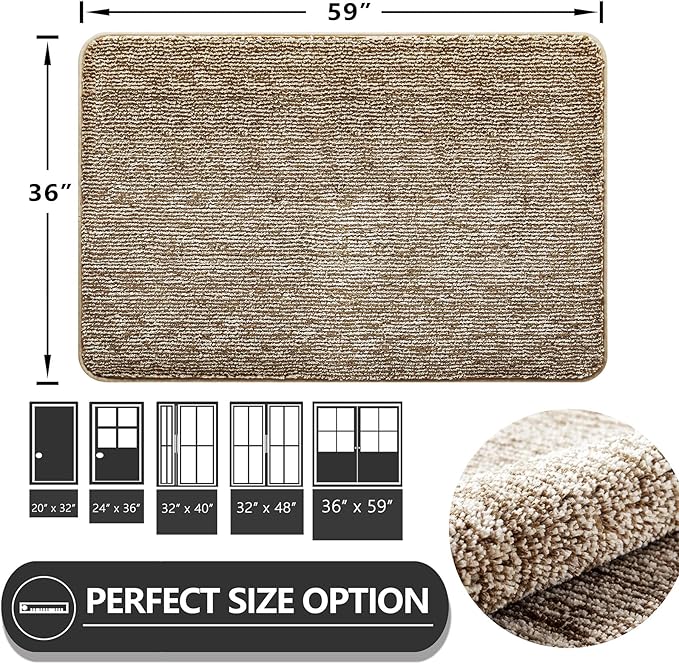 REFETONE Indoor Doormat, Front Door Mat 36"x59" Absorbent Rubber Backing Non Slip Back Door Mats, Washable Low-Profile Inside Floor Mat Door Rugs for Entryway, Resist Dirt Mud Mat for Dogs, Coffee