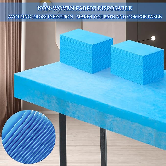 31" x 71" Disposable Bed Sheets for Massage Table Waterproof Massage Table Sheet Soft Non Woven Fabric SPA Bed Cover Breathable for Massage Beauty Tattoos 50PCS (Blue)