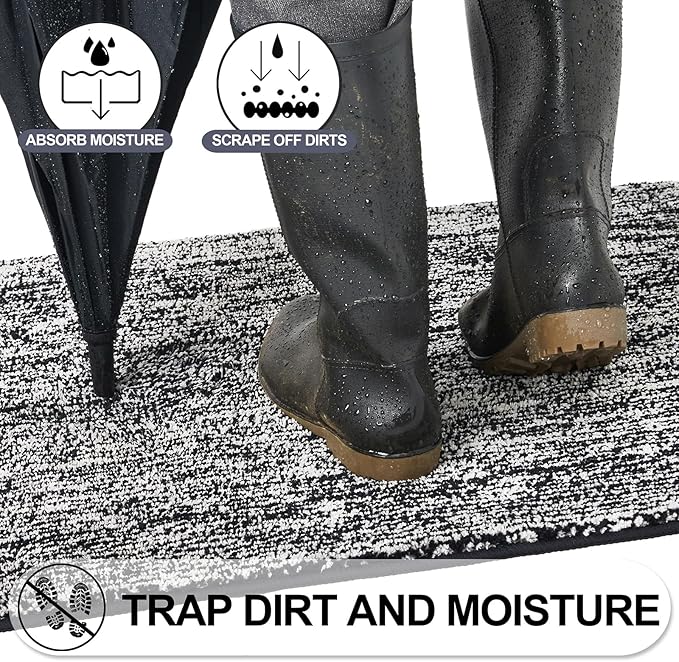 REFETONE Indoor Doormat, Front Door Mat 32"x40" Absorbent Rubber Backing Non Slip Back Door Mats, Washable Low-Profile Inside Floor Mat Door Rugs for Entryway, Resist Dirt Mud Mat for Dogs, Black