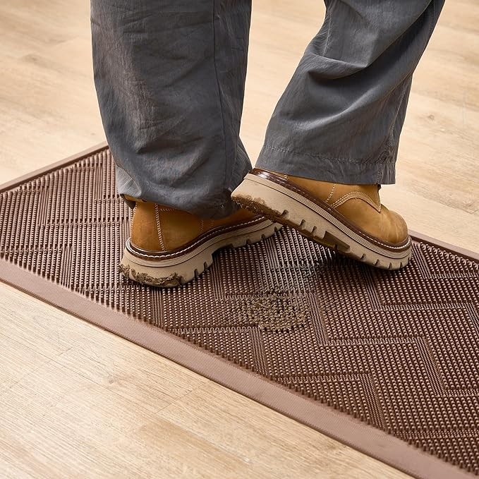 HAMARA Front Door Mat for Outside Entrance 35.5"x17" – Anti-Slip Dirt-Trapping Waterproof Rubber Indoor & Outdoor Mat with Textured Surface for Entryway - Heavy Duty All Weather Doormat – Beige