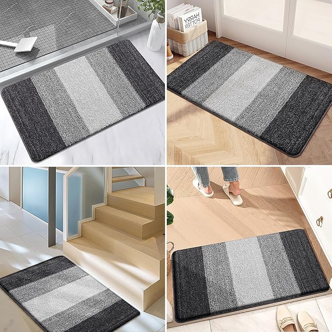 Kitinjoy Indoor Outdoor Door Mat, 71x47 Non-Slip Absorbent Dirt Trapper, Low-Profile Washable Inside Entrance Front Floor Mat, Sturdy Soft Entry Doormats for Entryway, Grey
