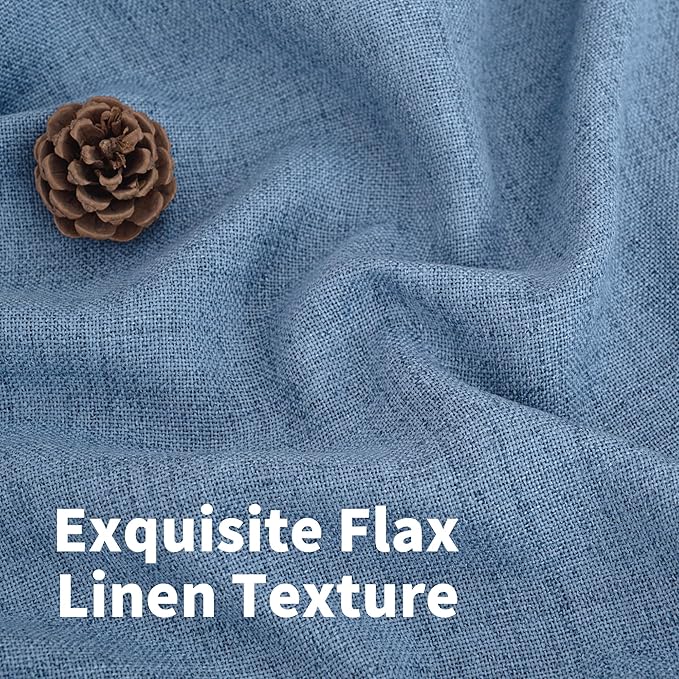 YoungsTex Denim Blue Linen Curtains 36 Inch Length for Kitchen Cafe Window, Small Half Window Drapes with Rod Pocket Back Tab Light Filtering for Bathroom, 2 Panels, 30 X 36 Inch
