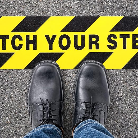 Boao 2 Pieces Watch Your Step Stickers Sign 6 x 24 Inch Caution Watch Your Step Floor Decals Warning Sticker Adhesive Tape Anti Slip Abrasive Tape for Workplace Safety Wet Floor Caution
