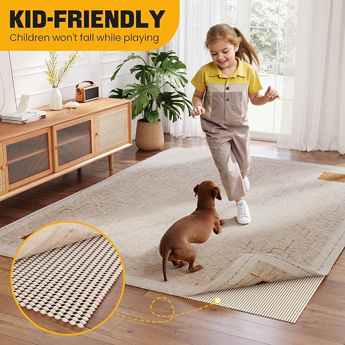Non-Slip Rug Pad Gripper 2.5x12 Feet, Anti Skid Mat for Under Area Rugs, Keeps Rugs in Position and Safe, Thick Cushioned Carpet Pad for Hardwood Floors Protection