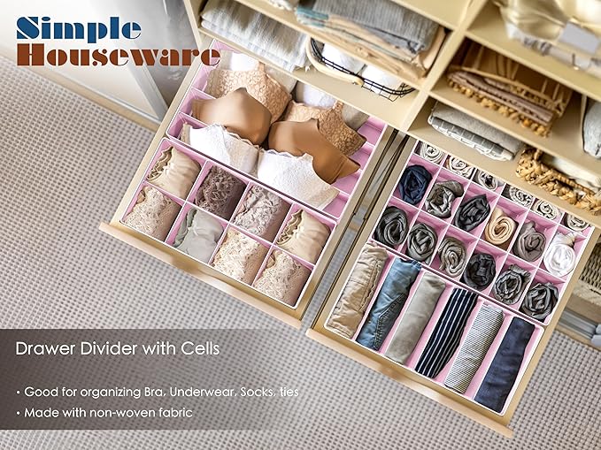 Simple Houseware 4-Pack Drawer Organizer Set - Closet Dividers for Underwear, Socks, Bras, Scarves, Ties - Foldable Non-Woven Storage Boxes, Pink