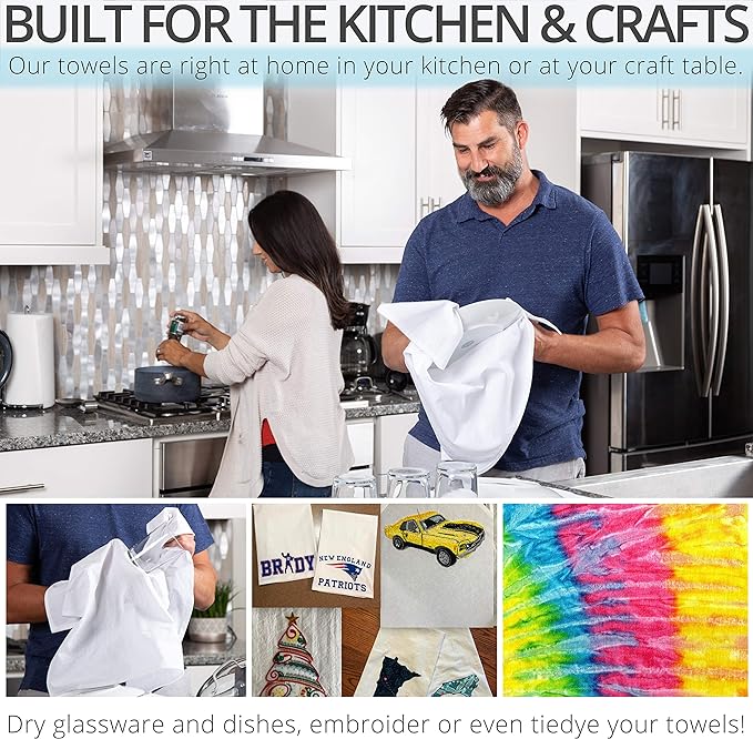Aunti Em's Kitchen Flour Sack Dish Towels - Natural Cotton for Embroidery and Drying Glass, Hand, Dinnerware - Plain, Thick, Zero-Lint, Highly Absorbent - Set of 12, 27 x 27 Inch, Navy Blue