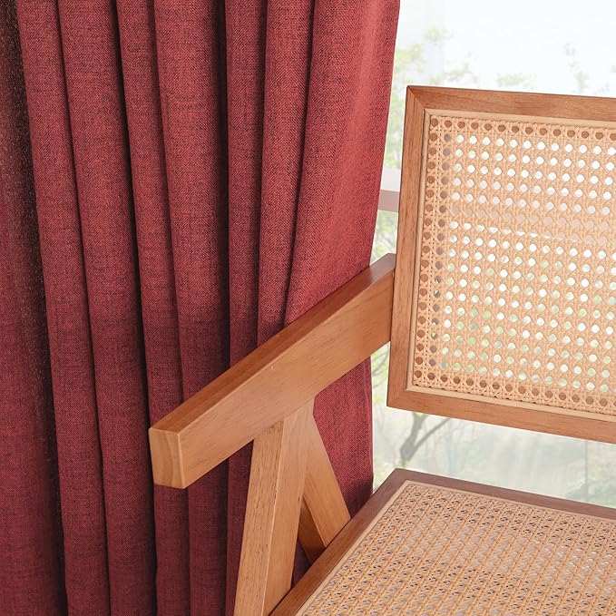 YoungsTex Red Linen Curtains 63 Inch Length 2 Panels for Living Room - Christmas Semi Sheer Window Drapes with Back Tab Rod Pocket Light Filtering for Bedroom, 52 X 63 Inch