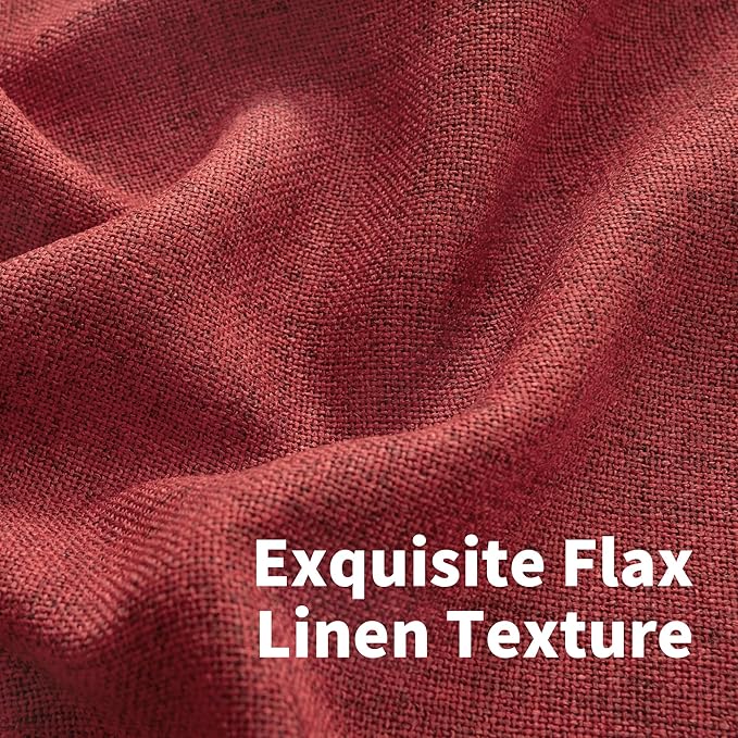 YoungsTex Red Linen Semi Sheer Curtains 84 Inch Length for Living Room 2 Panels Set, Christmas Light Filtering Window Treatments Drapes with Rod Pocket Back Tab for Bedroom Dining, 52 X 84 Inch