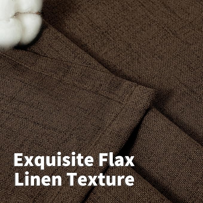 YoungsTex Brown Linen Curtains for Living Room 63 Inches Long, Chocolate Semi Sheer Drapes Textured Light Filtering Window Treatments with Rod Pocket Back Tab for Bedroom, 2 Panels, 52 X 63 Inch