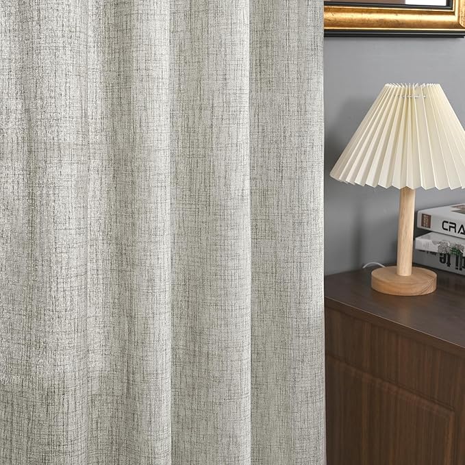 YoungsTex Dark Grey Linen Semi Sheer Curtains 36 Inch Length for Cafe Winow, Short Drapes Light Filtering with Rod Pocket Back Tab for Bathroom, 2 Panels, 42 X 36 Inch