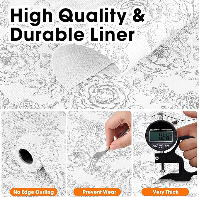 Drawer and Shelf Liner for Kitchen Cabinets Non-Adhesive Cabinet Liners for Shelves Strong Grip Non Slip Waterproof Cupboard Liner for Dresser Refrigerator, Bathroom, Flower,17.5IN X 10FT