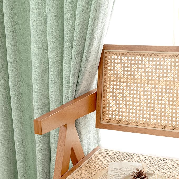 YoungsTex Sage Green Linen Curtains 78 Inches Long for Living Room, Semi Sheer Window Drapes Light Filtering with Rod Pocket Back Tab for Office Bedroom, 2 Panels, 52 X 78 Inch