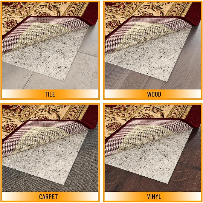 Ottomanson 2' x 7'8" Non-Slip Rug Pad Gripper 1/12 Inch Ultra Thin Dual Surface Felt + Rubber Gripper - Safe for All Floors, Cream