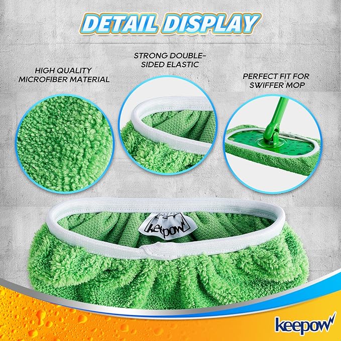 KEEPOW Reusable Wet Pads Compatible with Swiffer Sweeper Mop, Dry Sweeping Cloths, Washable Microfiber Wet Mopping Cloth Refills for Surface/Hardwood Floor Cleaning, 16 Pack (Mop is Not Included)