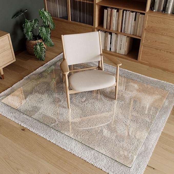 Koonmi Tempered Glass Chair Mat 44"x58" - Premium Office Chair Mat for Hardwood Floors & Low-Pile Carpet with 4 Non-Slip Pads - Thick Scratch-Resistant Surface