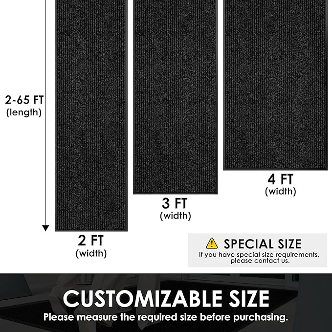 4′ x 9′ Front Door Mat Indoor Outdoor Entrance, Commercial Floor Mat Heavy Duty Dirt Trapper Entryway Doormat, Custom Size Non Slip Rubber Backing Welcome mat, Door Mat for High Traffic Area