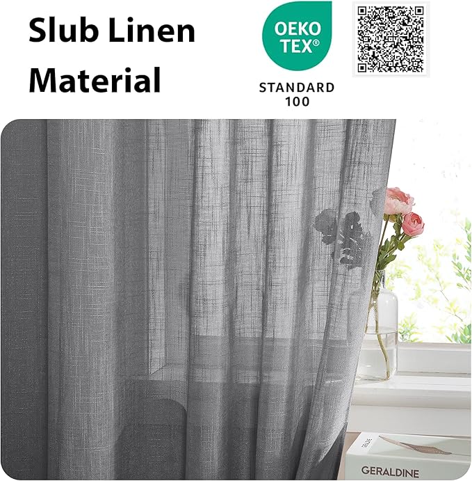 NICETOWN Privacy Sidelight Curtain Short - Semitransparent Voile French Door Panel 40 inches Length French Door Curtain with Tie Backs(Dark Gray, Sold Individually, 30 inches Wide)