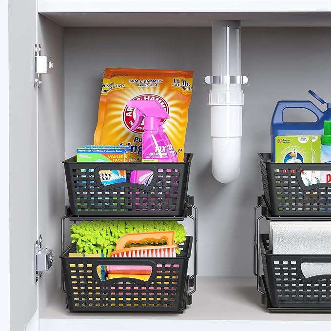 Simple Houseware 2 Tier Bathroom Organizer Tray Pull-Out Sliding Drawer/Under-Sink Storage, Black