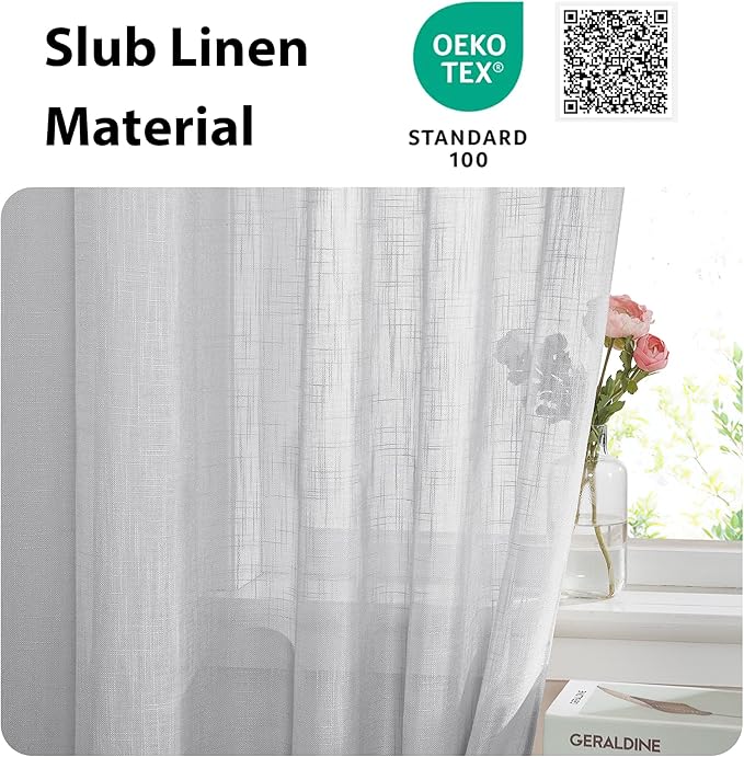 NICETOWN Translucent Door Curtain for Sidelight - Linen Textured French Door Semi Sheer Curtain(Light Grey, 40 inches Length, Single Panel, 1 Tieback Included)