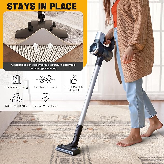 Non-Slip Rug Pad Gripper 2x4 Feet, Anti Skid Mat for Under Area Rugs, Keeps Rugs in Position and Safe, Thick Cushioned Carpet Pad for Hardwood Floors Protection