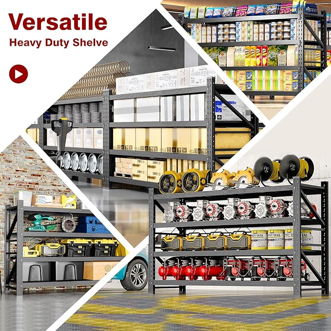 8000LBS Metal Steel Storage Shelves - 68" W Black 4 Tier Heavy Duty Rack Commercial Industrial Shelving with Adjustable Shelf for Basement Garage Warehouse - 68" W x 24" D x 63.4" H
