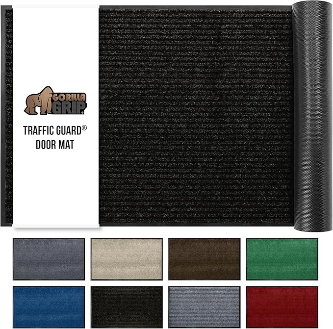 GORILLA GRIP Traffic Guard Door Mat, 60x36, Heavy Duty Welcome Mats, Commercial Office Space Doormat, Waterproof, Fade Resistant, Strong Rubber Backing, Low Profile, Shoe and Boot Scraper, Jet Black