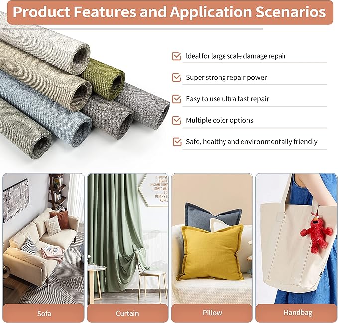 Fine Linen Repair Patches, Self-Adhesive Linen Fabric Patches, 12X40 inch Extra Size, Multi Color, Can be Used for Linen Sofa Repair and Linen Clothes Repair(12" x 40",Beige 3.0)