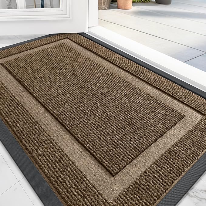 OLANLY Front Door Mat Indoor Outdoor Entrance, Waterproof All-Season, All-Weather Doormat, Sturdy Natural Rubber, Fade Resistant, Low Profile, Easy Clean Patio Porch Entryway Mat, 71x47, Brown