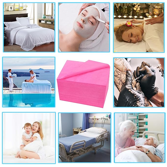 Disposable Bed Sheets 200 Pcs 31" x 71" Massage Table Sheets Non Woven Fabric SPA Bed Cover Breathable for Massage Beauty Tattoos(Pink)